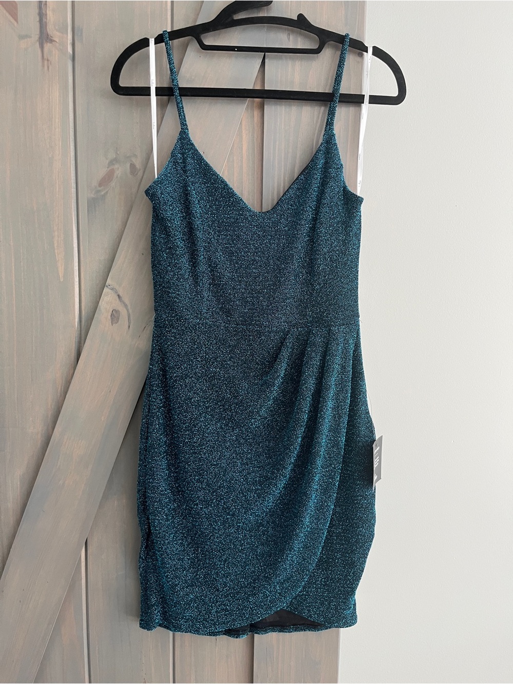 Lulu's Teal Shimmer Spaghetti-Strap Mini Dress